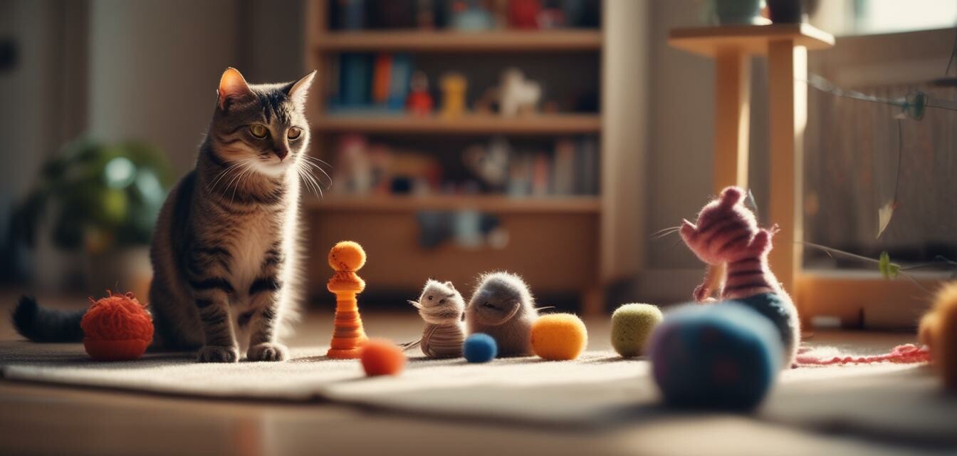 Cat exercising with toys