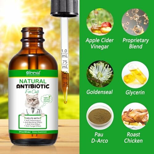 Natural antibiotic for cats with ingredients like apple cider vinegar and goldenseal.