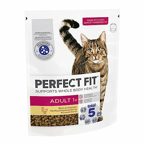 Perfect Fit cat food bag with a tabby cat image.