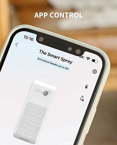 Phone displaying app control for smart spray device.