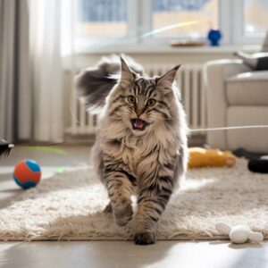 maine coon cat with toys