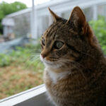 cat looking out of window